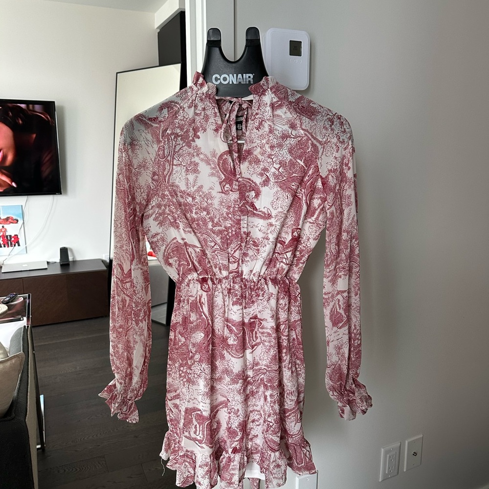 Red and White toile de jouy Dress